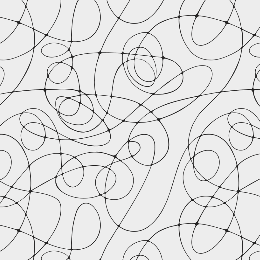 Abstract surface pattern design of black, irregular looping lines on a white background.