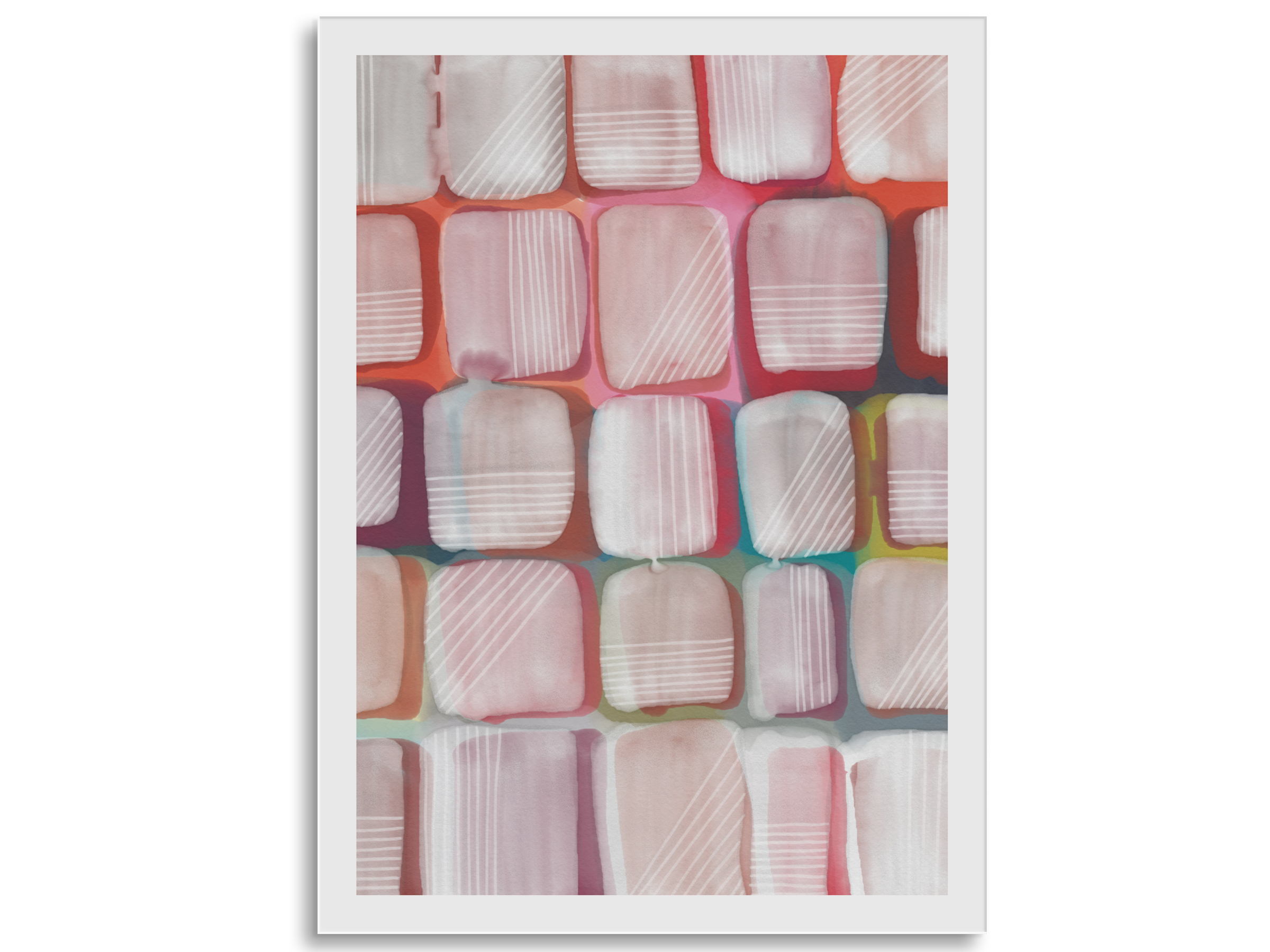 Colorful, joyful, abstract geometric framed art print.