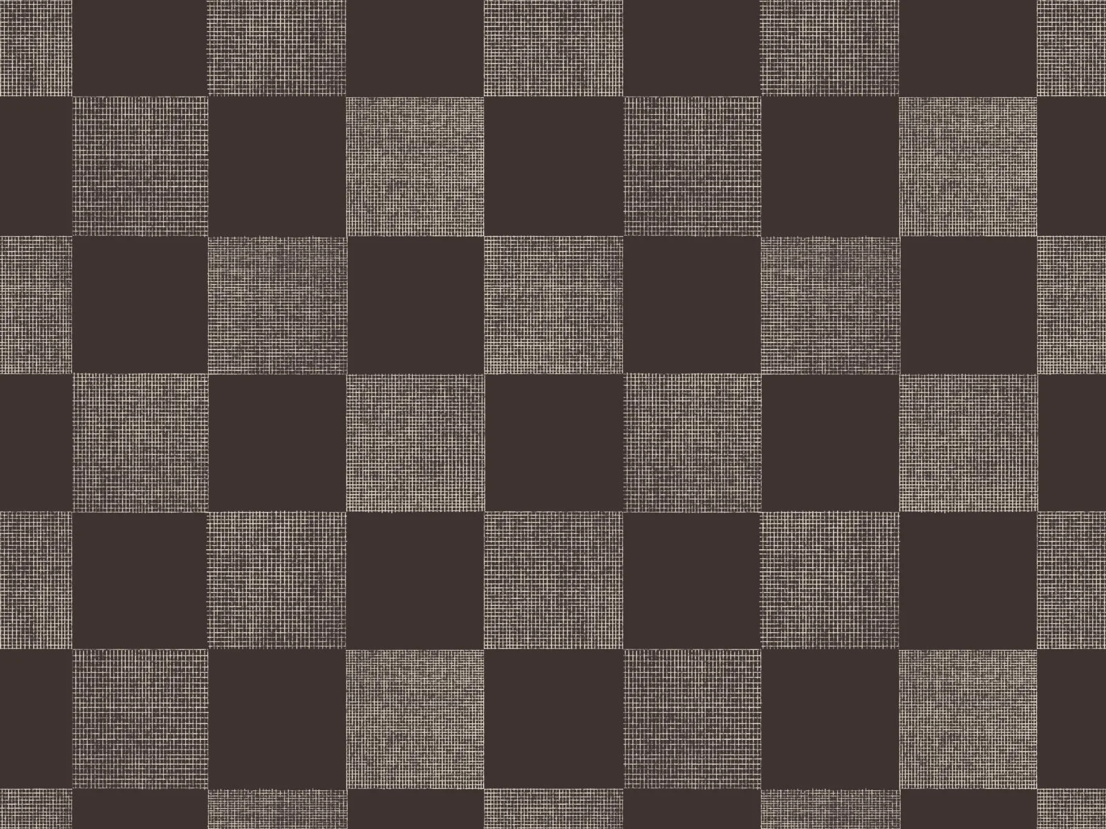 A digital image showing a pattern of alternating dark brown squares and beige squares with white grid designs, arranged in a checkerboard pattern.