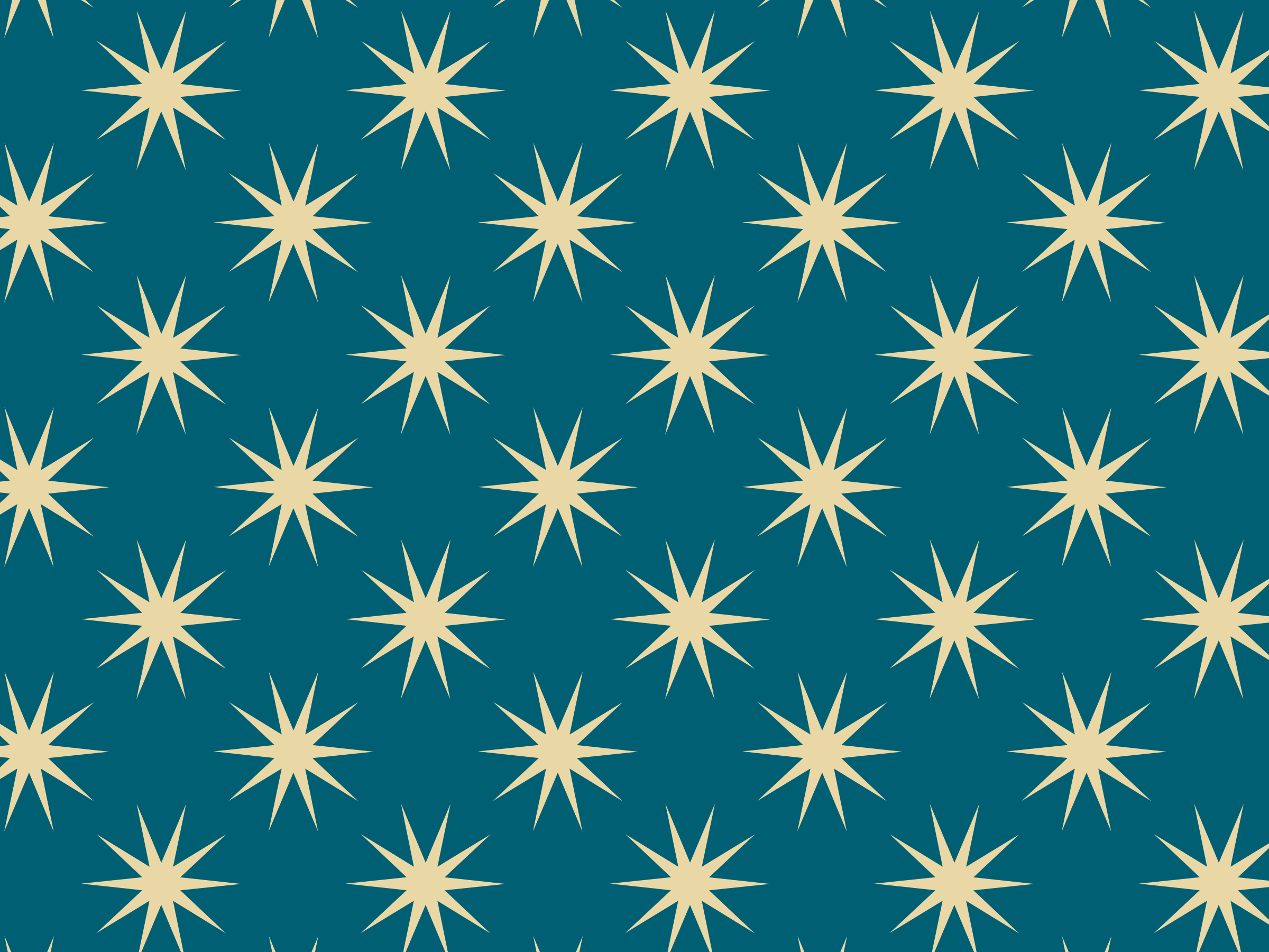 A pattern of cream-colored, eight-pointed stars on a teal background.