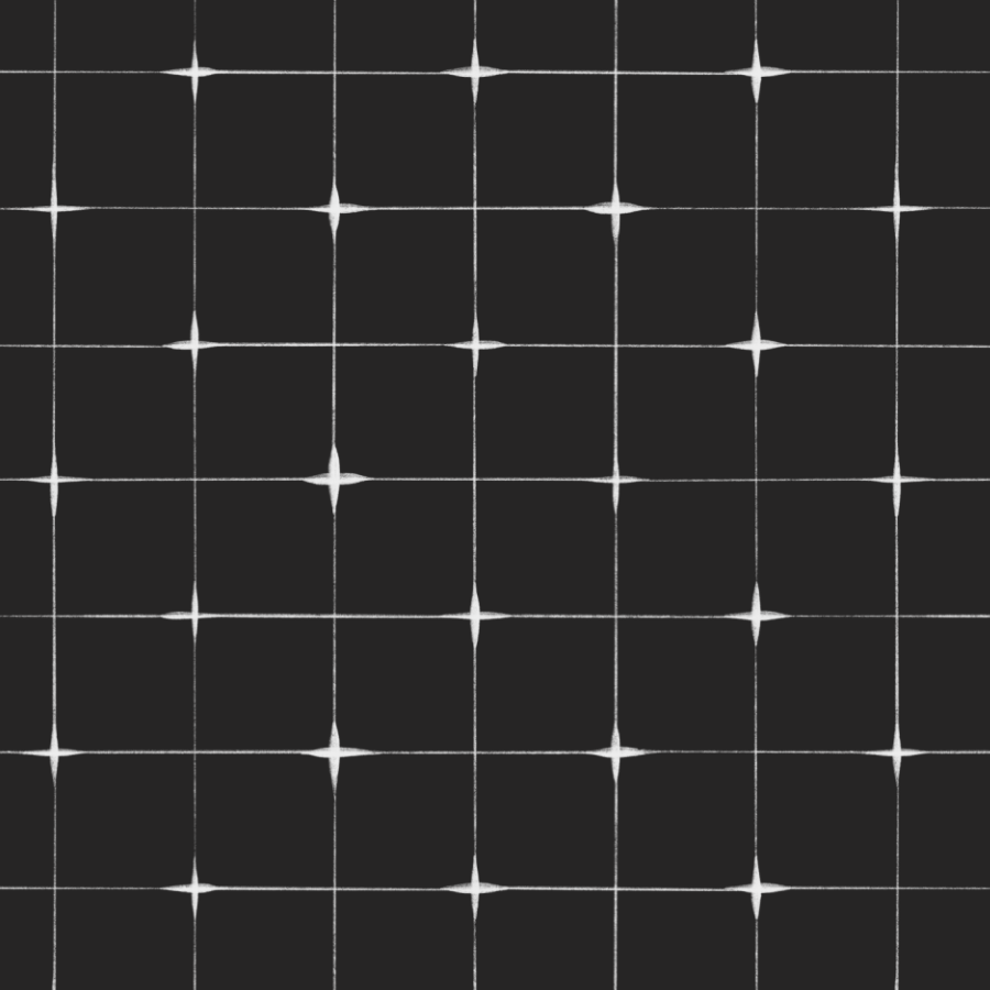 A grid of reflective, star-shaped surfaces arranged in rows, creating a pattern of pointed reflections on a dark background.