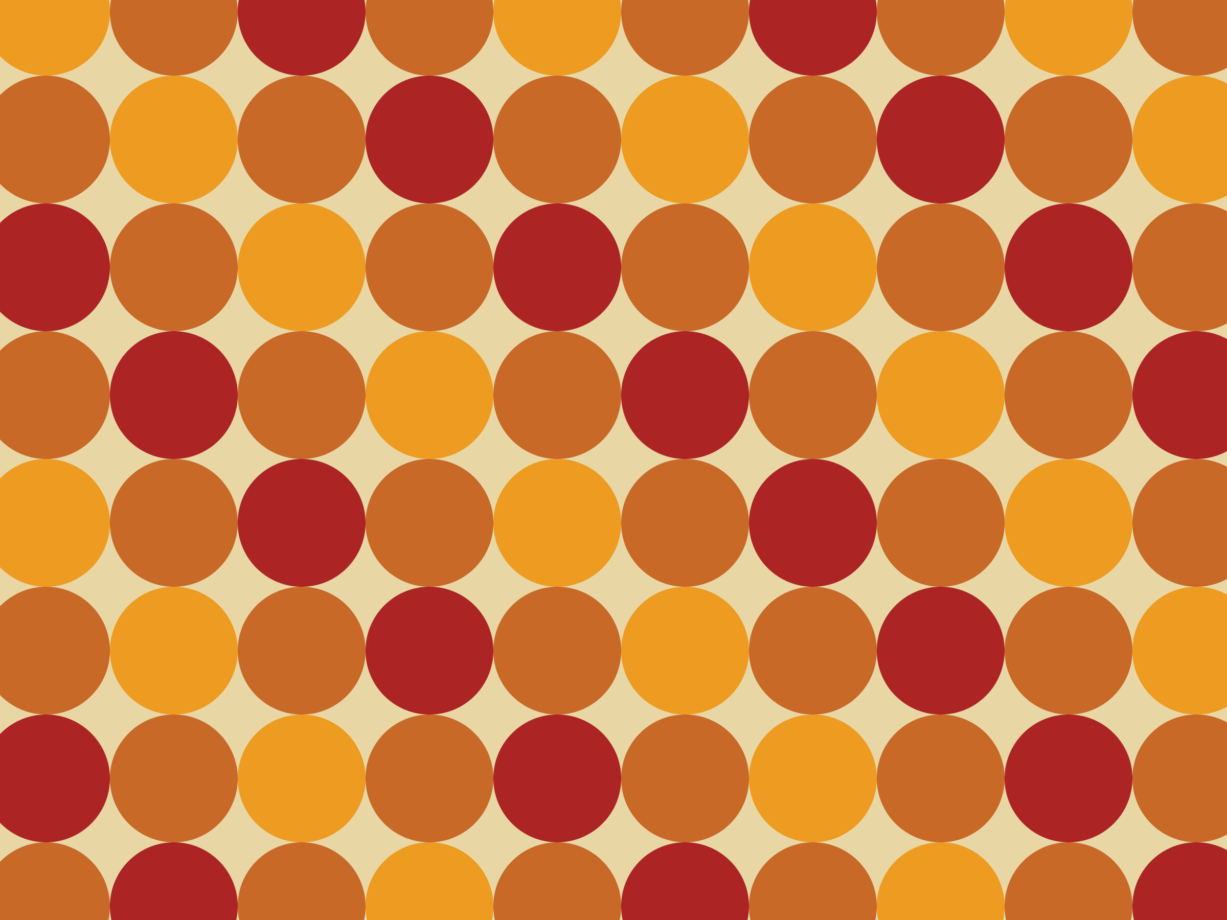 Pattern of large circles in shades of orange, yellow, and red on a beige background, arranged in rows.