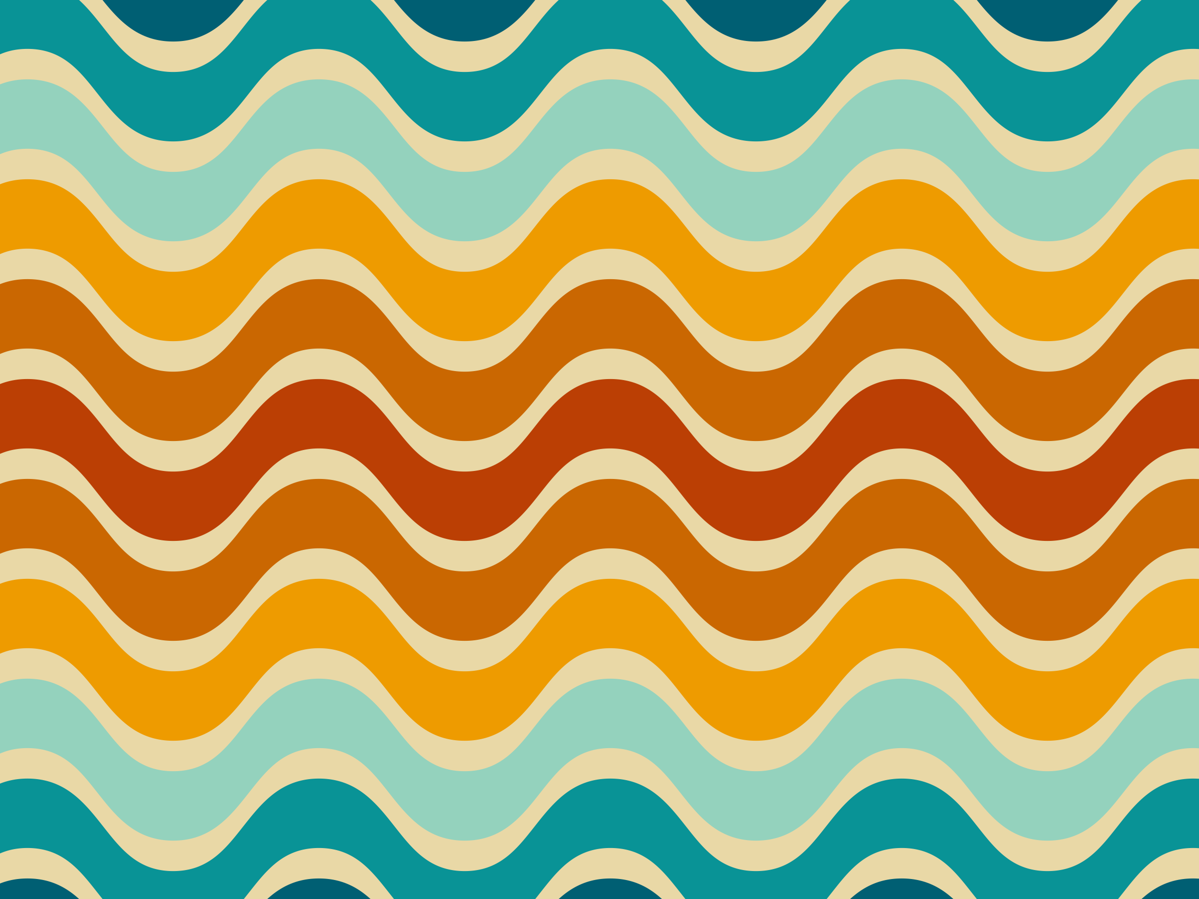 Pattern of wavy stripes in shades of blue, teal, orange, yellow, beige, and brown.