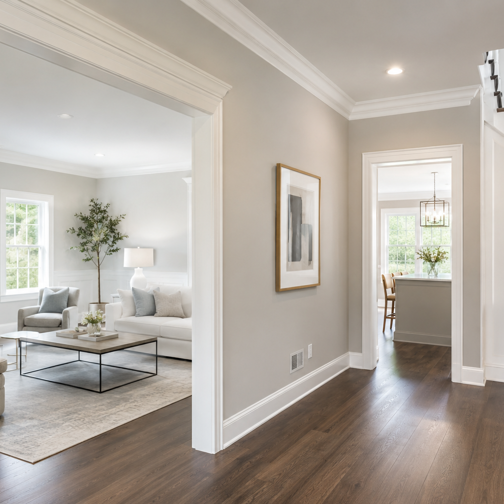Clean interior painting for a bright residential hallway and living space