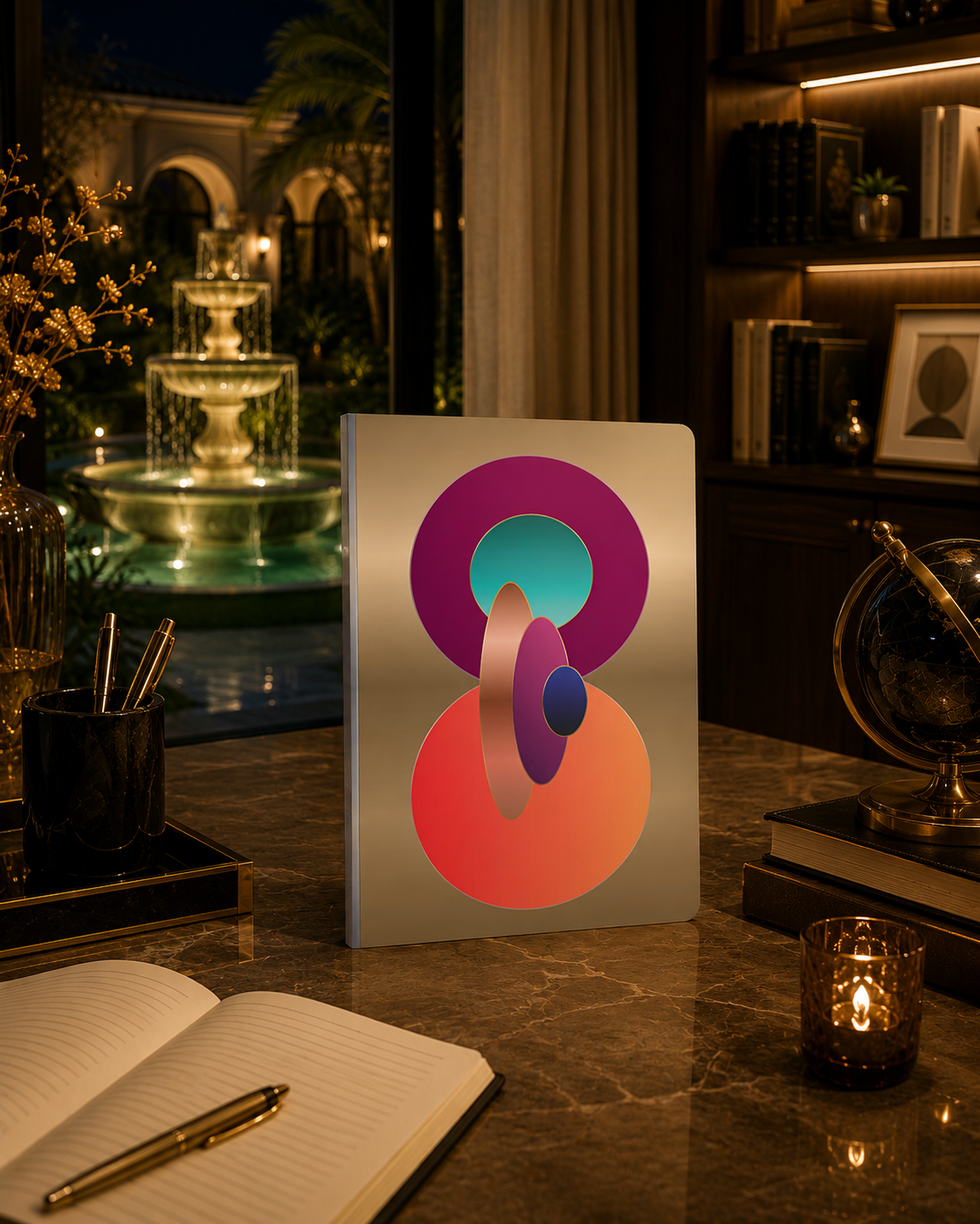 Orbital Jewel Sketchbook: Luxury Abstract Geometric Sketchbook | Large 8.5 x 11 Sketchbook for Creative Ideas by Dee Tirang. Available on Amazon.