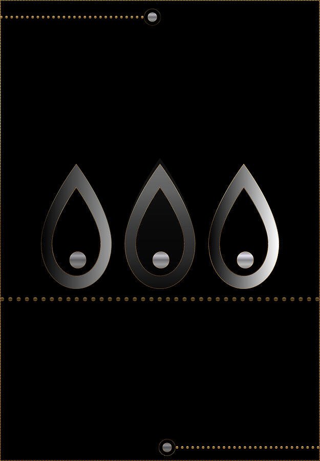 Midnight Dew Black Gold Silver Teardrop Geometric Abstract Art