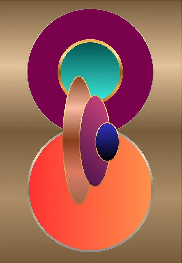 Orbital Jewel Purple Coral and Gold Geometric Abstract Art