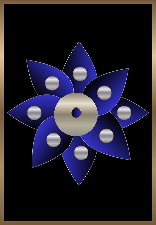 Midnight Lotus Navy Silver and Gold Geometric Abstract Art by Dee Tirang