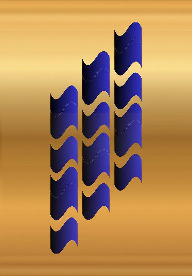 Aureate Tide Blue Gold Geometric Abstract Art