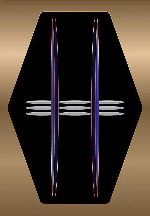 Bronze Meridian Gold and Indigo Geometric Abstract Art by Dee Tirang
