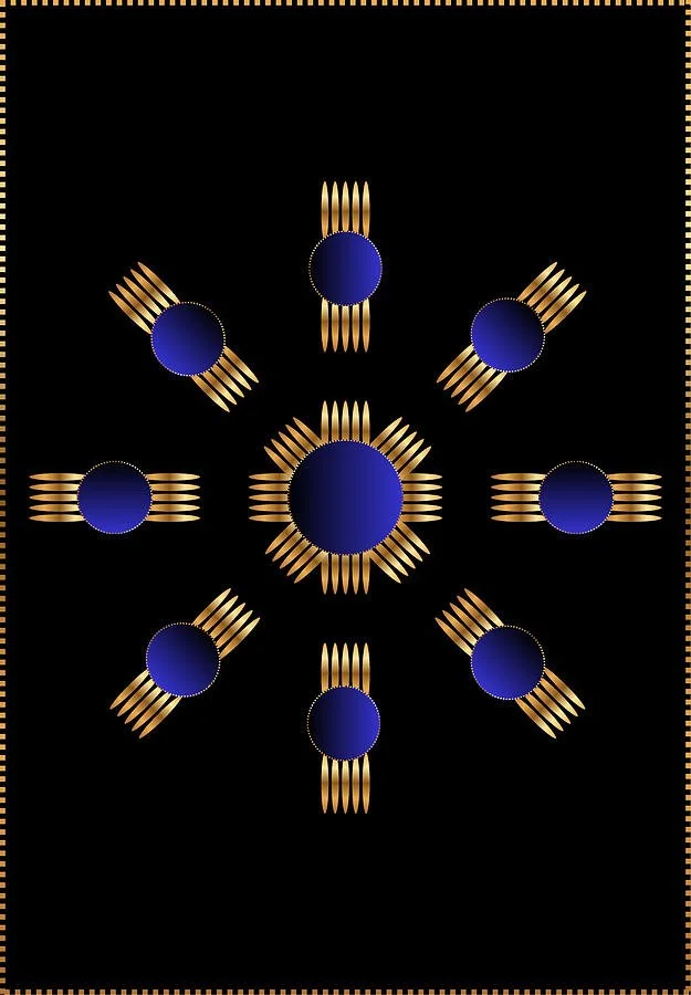 Midnight Alignment Blue Gold Striking Geometric Abstract Art