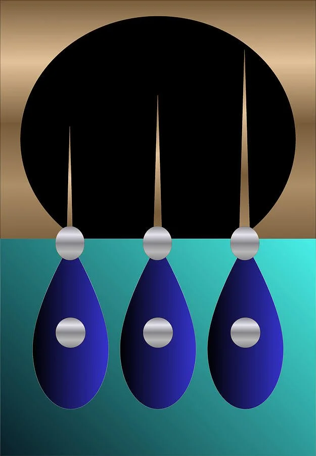 Celestial Pendulums Teal Navy and Gold Geometric Abstract Art