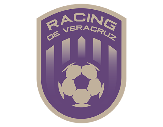 Escudo del equipo de fútbol RACING DE VERACRUZ, con balón de fútbol en el centro y fondo en tonos lilas y morados.