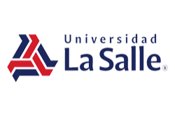 Logotipo de la Universidad La Salle con letras y diseño en colores rojo y azul.