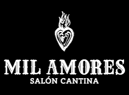 Logo de Mil Amores Salón Cantina con un corazón con flechas y fuego arriba.