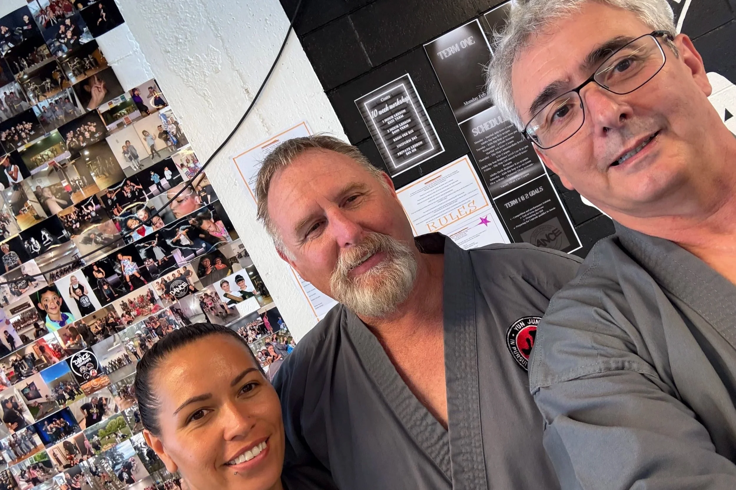 Ross Cameron with podcast guests and members of the martial arts community.