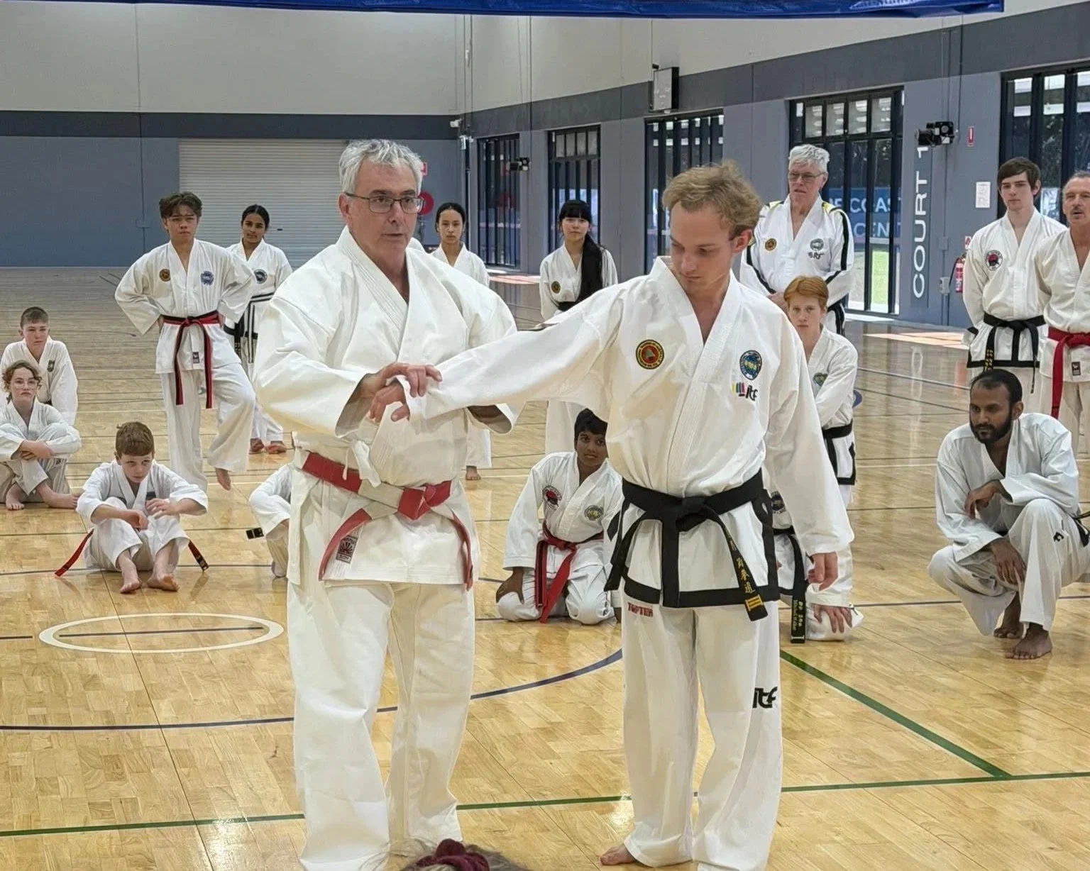 Ross Cameron teaching a martial arts seminar for instructors and students at a host club.