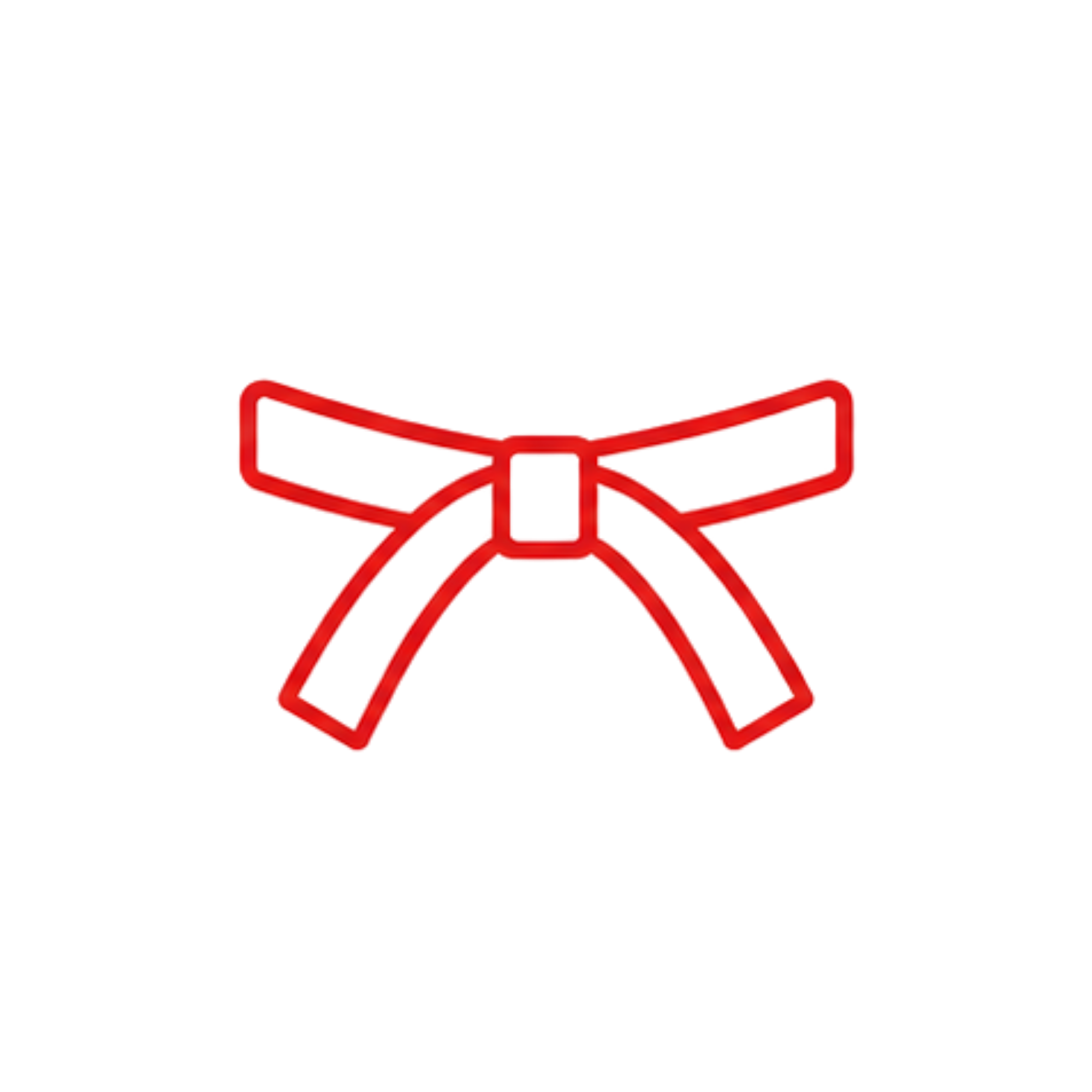 Red wireframe outline of a chair with a curved backrest and armrests, viewed from above.
