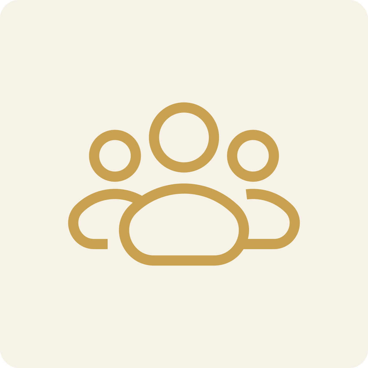 Icon representing a group of three people in a minimalist, gold-colored outline style.