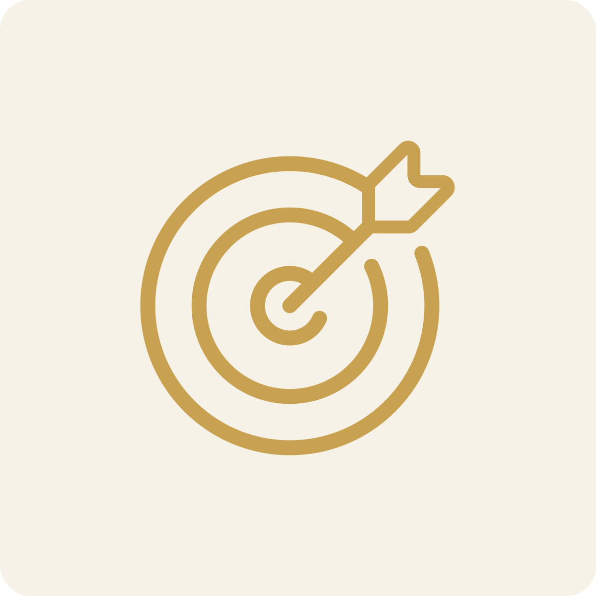 Gold outline of a bullseye target with an arrow hitting the center.