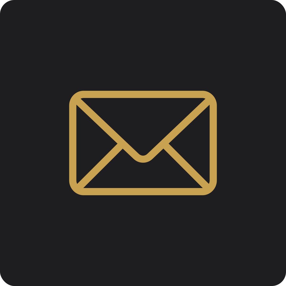 Gold outline envelope icon on a dark background.