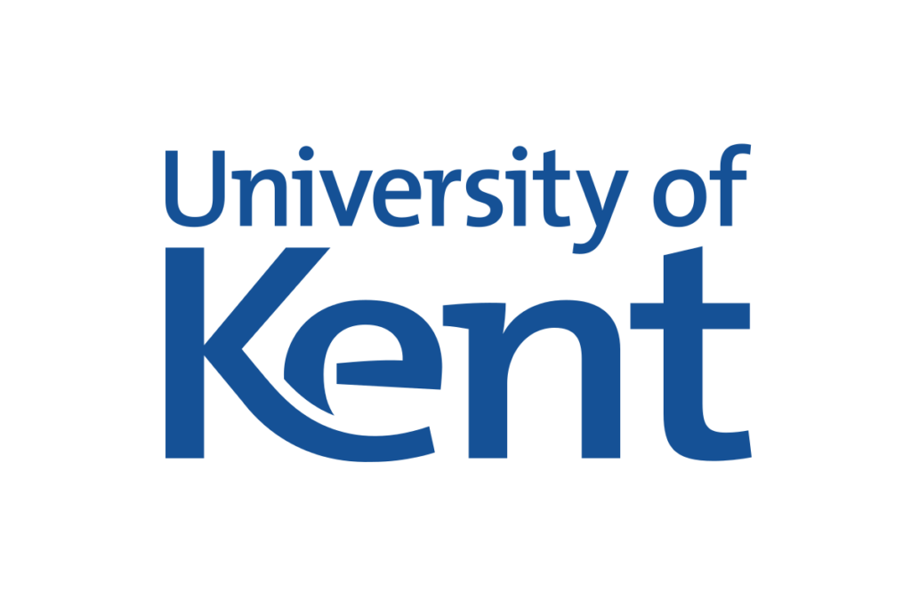 Logo of the University of Kent in blue text on a black background.