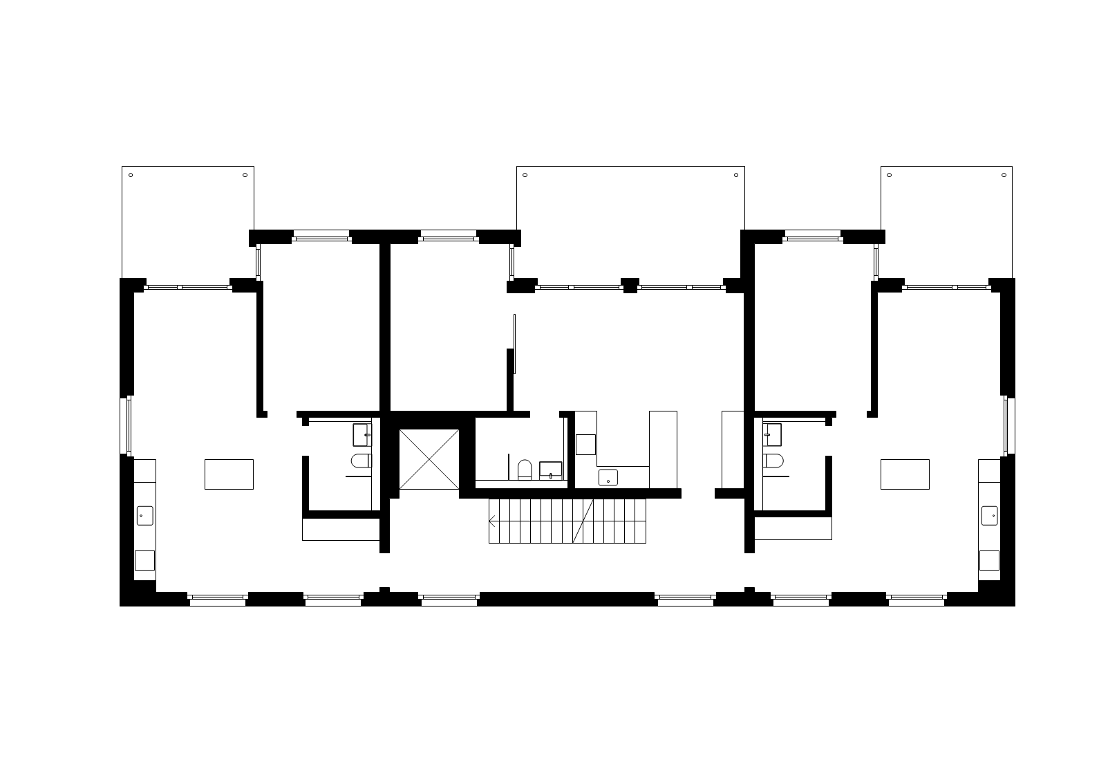 Schwarz-weißes Diagramm mit mehreren Linien und Punkten, die auf einer Graphenachse angeordnet sind, zeigt eine technische oder wissenschaftliche Darstellung.