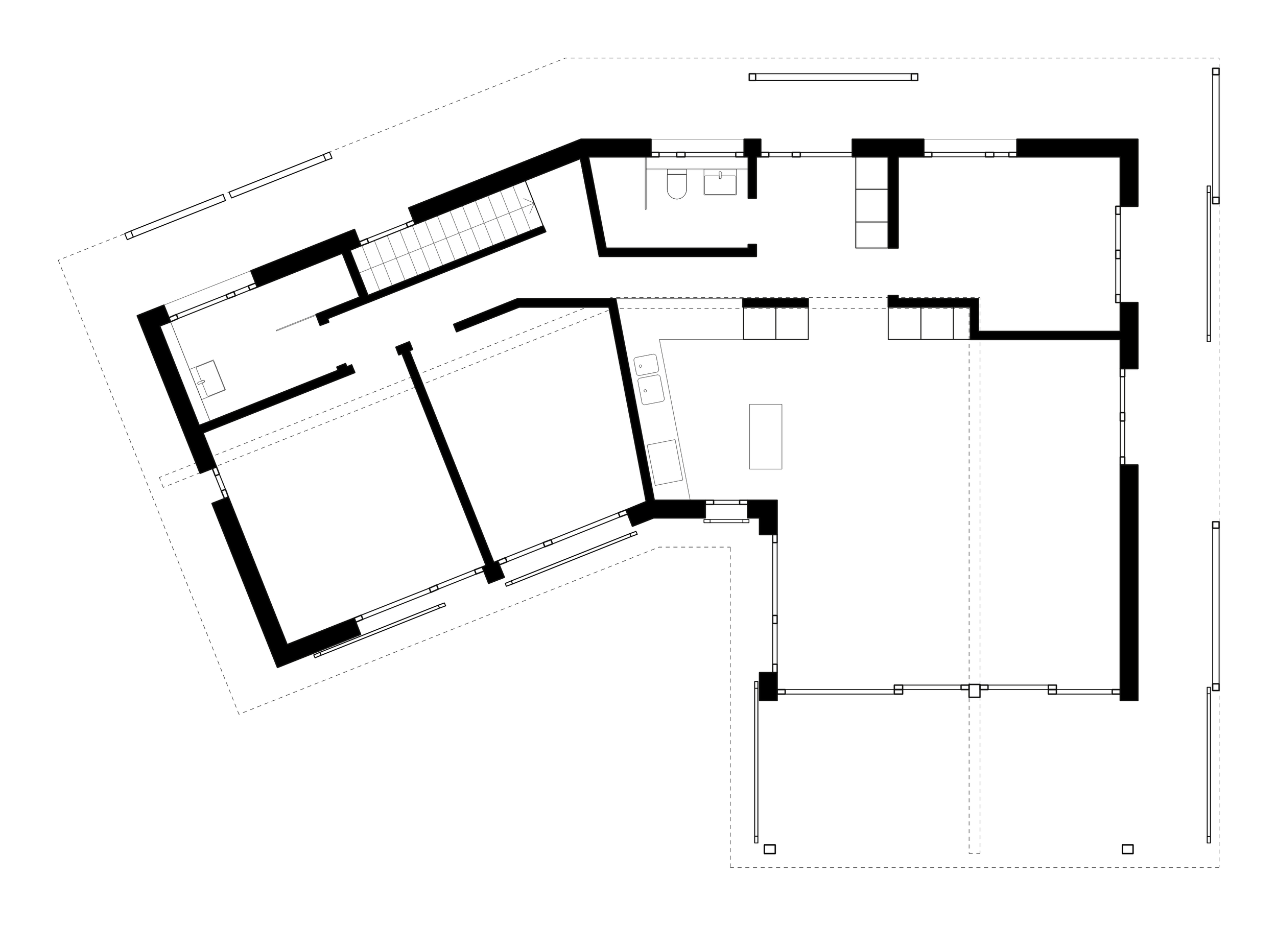 Grundriss eines Hauses mit Zimmern, Wänden und Türen.