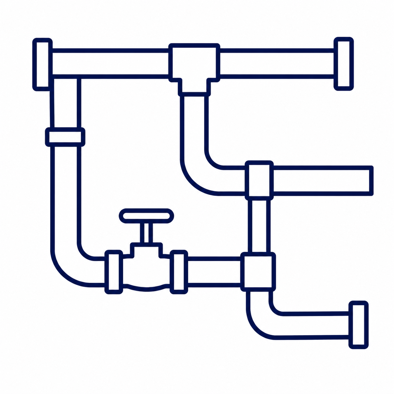 A technical diagram of a pipe system with various valves, pipes, and joints.