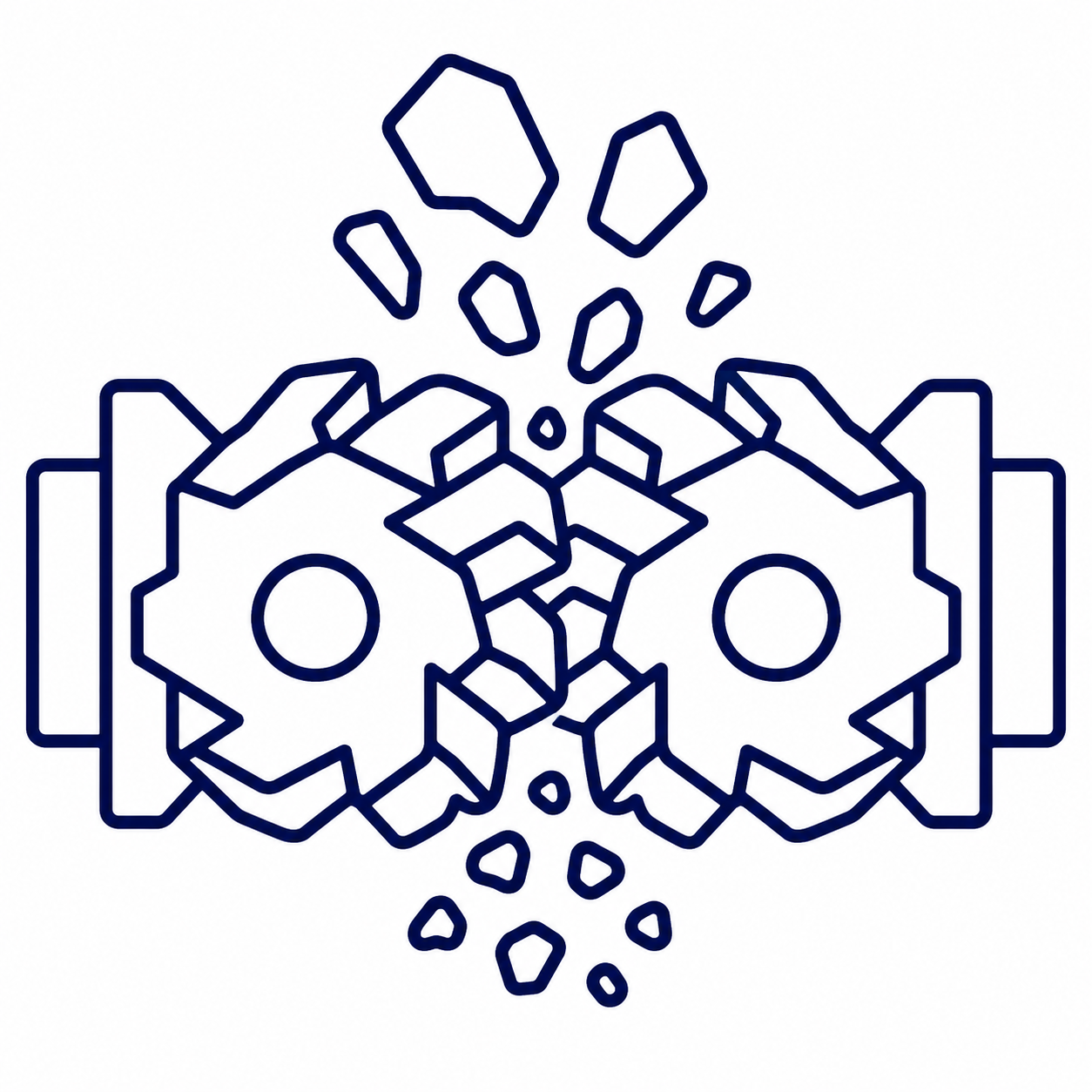 Line drawing of a snowflake with geometric shapes and patterns in blue on a white background.