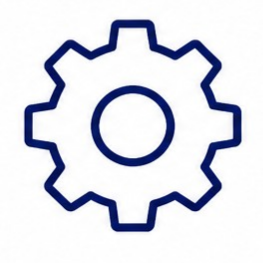 Outline of a gear or cogwheel icon in blue.