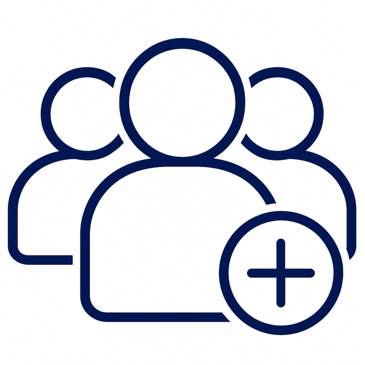 Icon of three people with a plus sign, representing adding a person or new user.