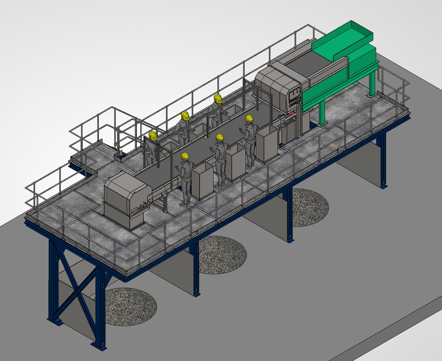 Opposite CAD view of the picking platform built around the existing eddy current separator