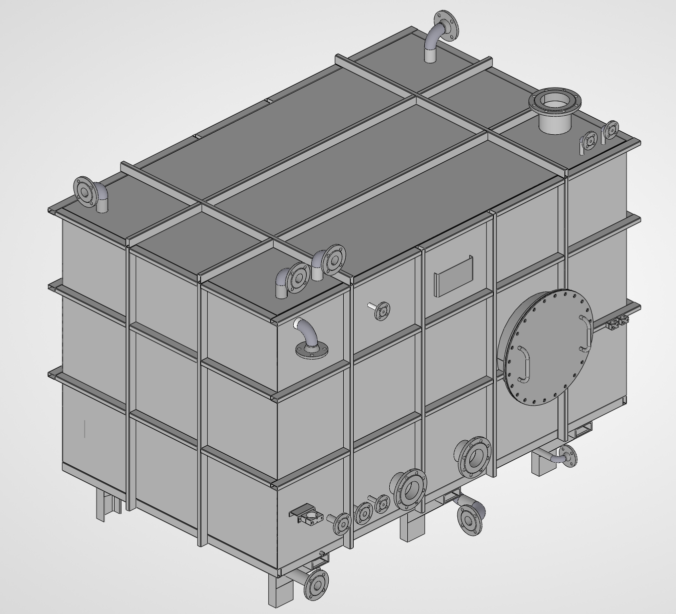 CAD model showing the tank inspection hatch and instrument connections