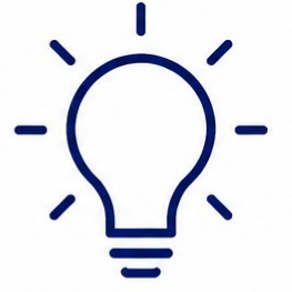 Line drawing of a lit light bulb with rays indicating illumination.