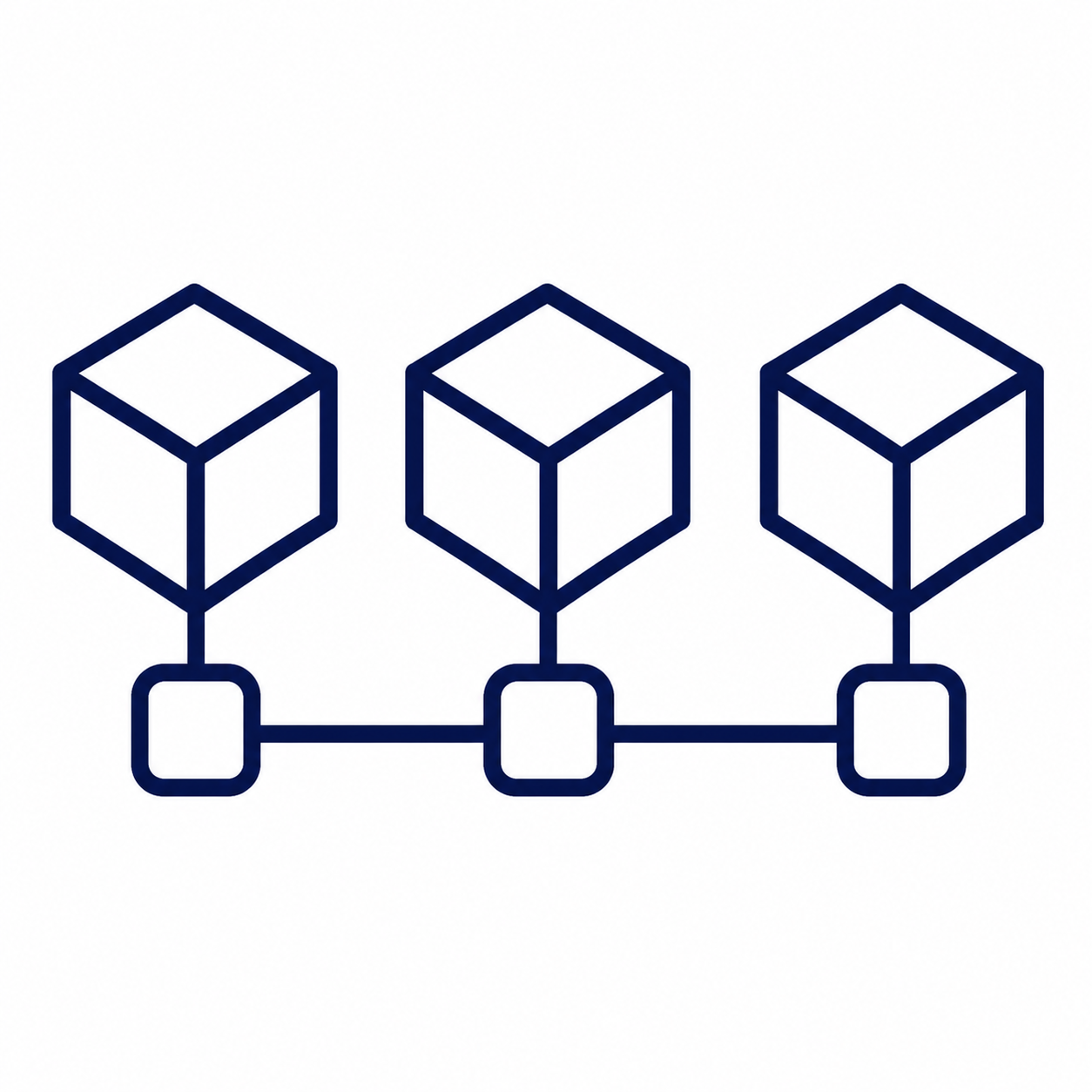 Diagram of a blockchain with three blocks connected in a sequence.