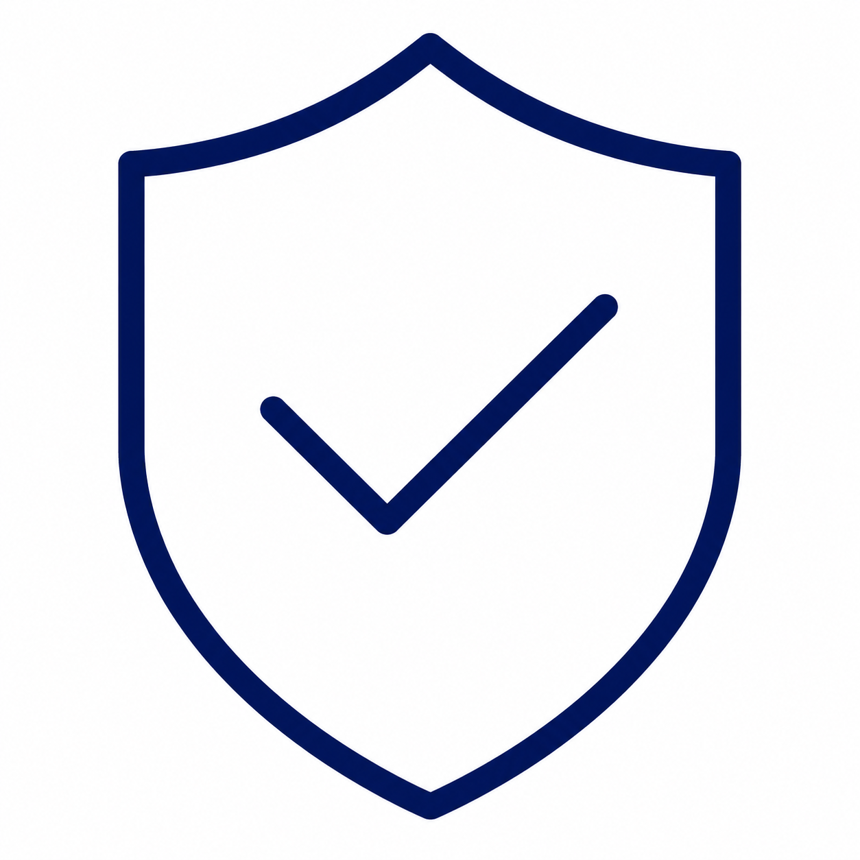 A shield with a checkmark in the center, representing security or protection.