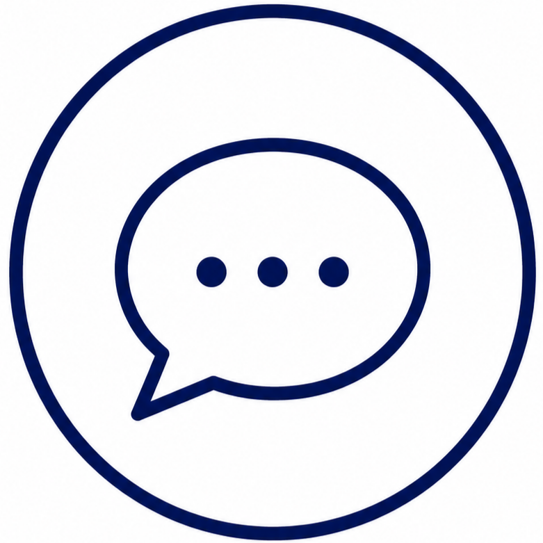 Outline of a speech bubble inside a larger circle, symbolizing communication or messaging.