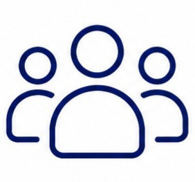 Icon of three people in a meeting or group setting, with one larger figure in the center and two smaller figures on either side.