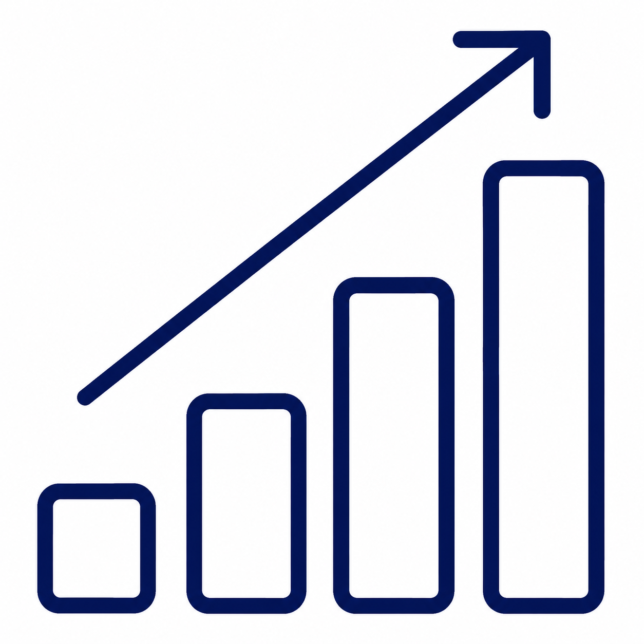 Line graph with ascending bars and a diagonal arrow pointing upward, representing growth or increase.