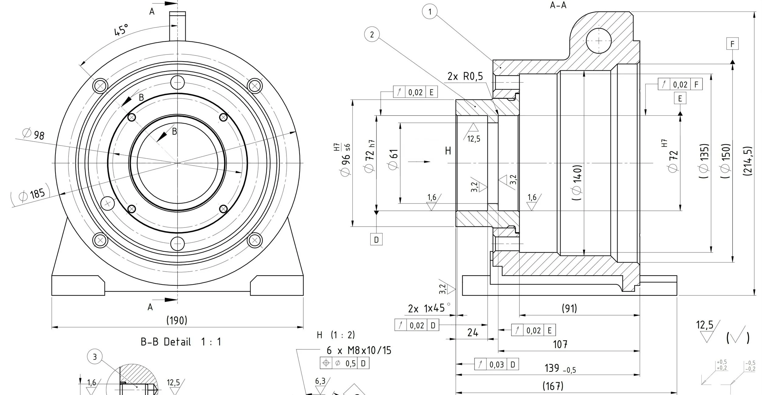Technical engineering drawing of a mechanical part with detailed dimensions and measurements in millimeters.