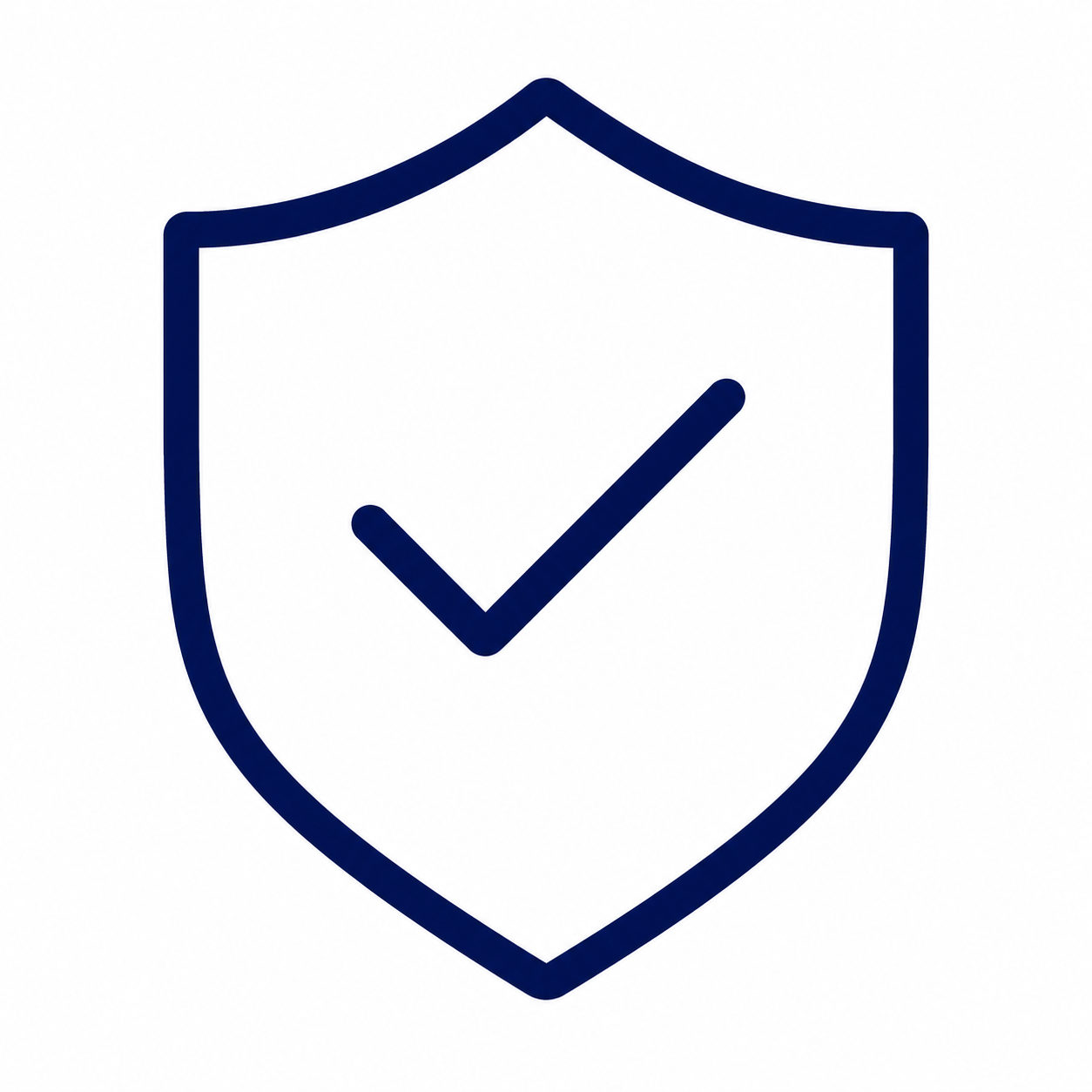 A shield outline with a check mark inside, symbolizing security or protection.