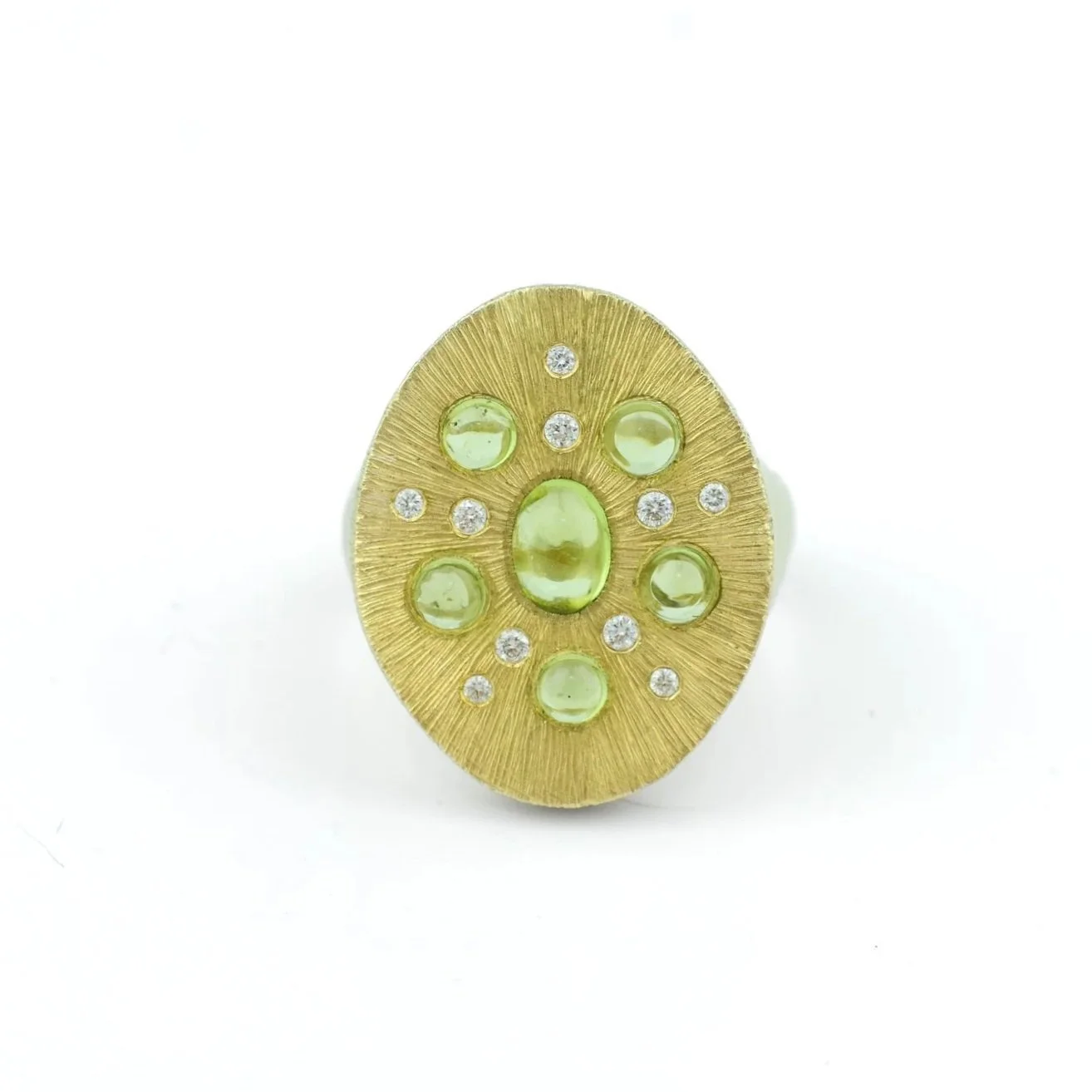 Starburst Peridot and Diamond Signet Ring