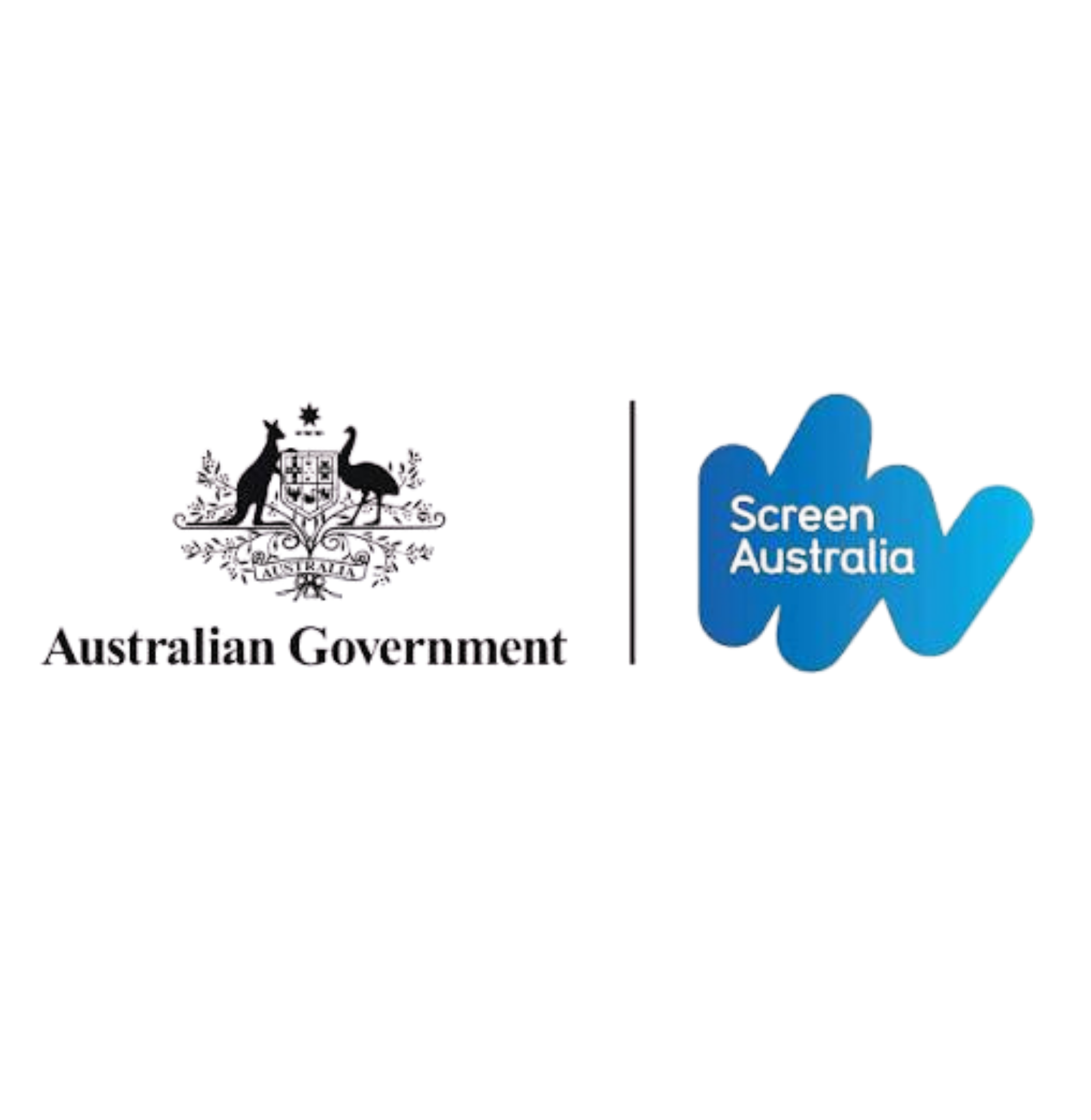 A black crown with the words "Australian Government" underneath it, and a blue cloud-shaped graphic with the words "Screen Australia" on it.
