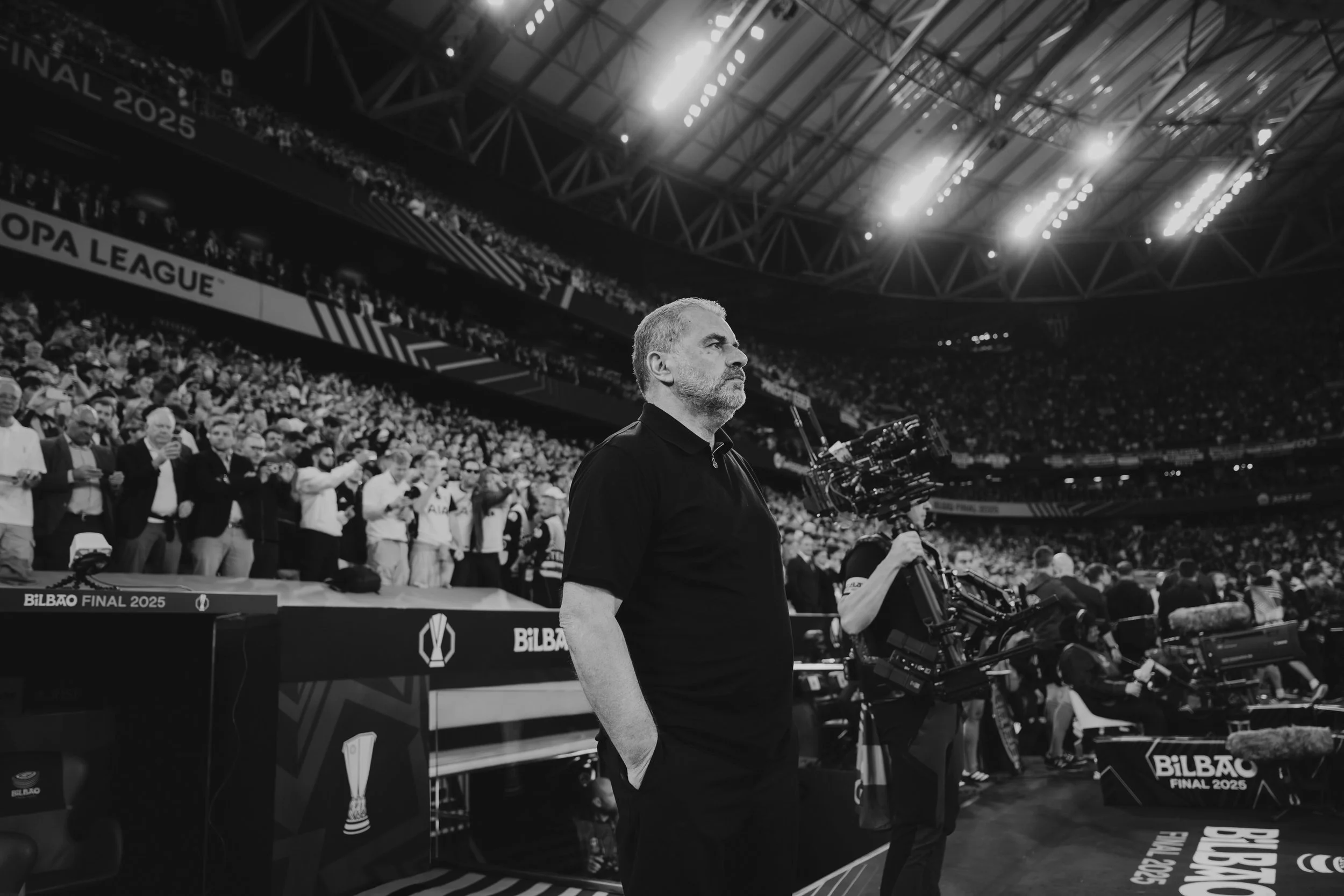 A few minutes before kickoff in Bilbao. 🖤 

One of my favourite photos of Ange and it&rsquo;s featured on the back cover and inside my book, Moments in Lilywhite. Pre-order link is in my bio. 🖤

Also, thank you so so much to those of you who have a