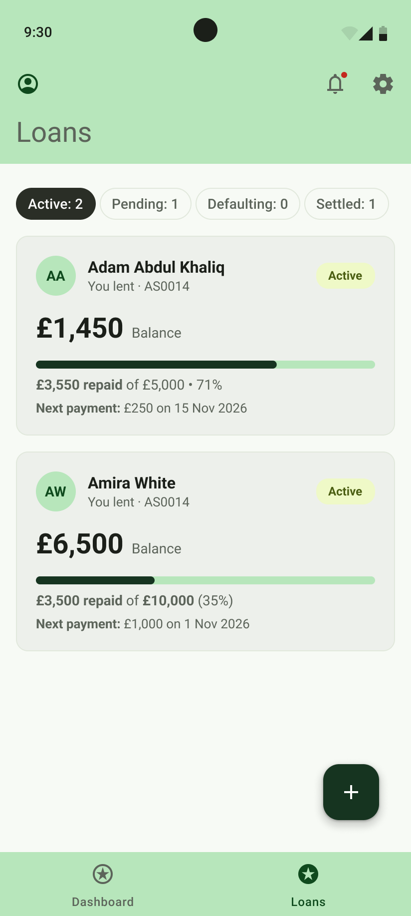 Asento Loan Tracker App — Loan Screen