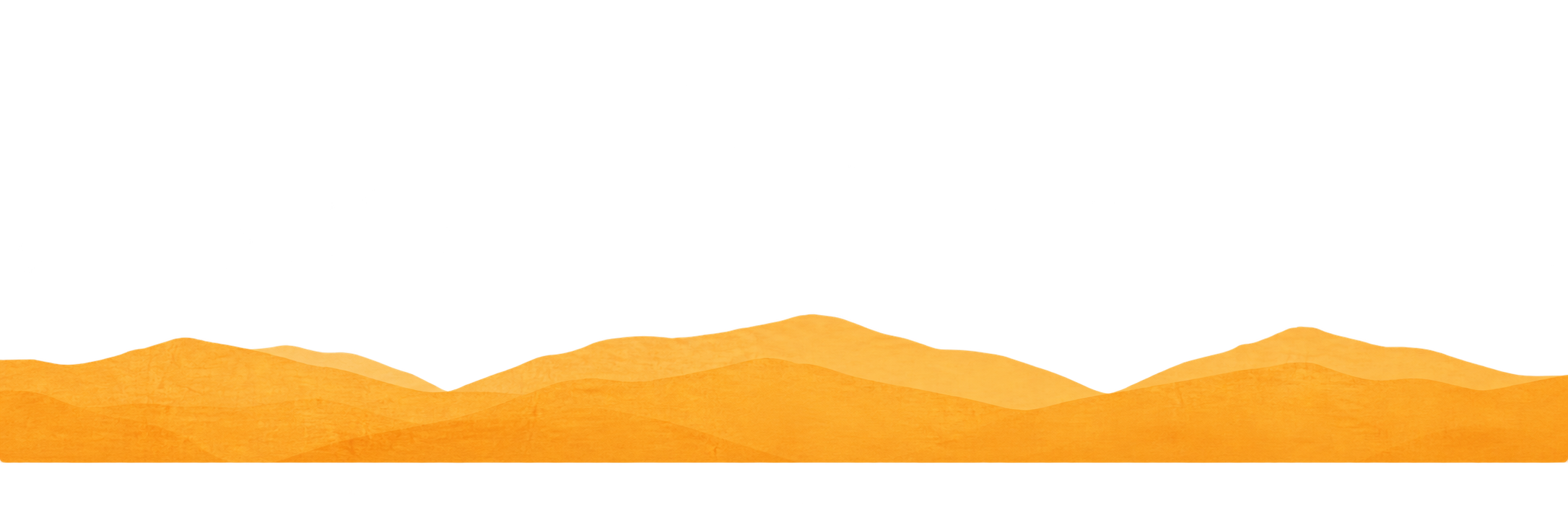 Illustratie van een landschap met drie heuvels in oranje tinten en een gele ondergrond.