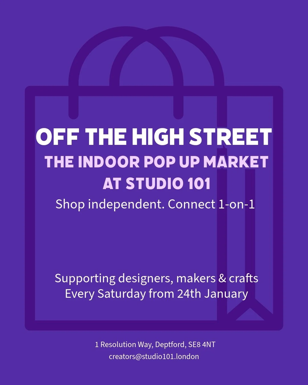 ✨ OFF THE HIGH STREET &ndash; INDOOR POP-UP MARKET ✨

This winter, we&rsquo;re bringing the community inside 💛
A warm, welcoming indoor market celebrating an incredible range of independent creatives &mdash; all under one roof at Studio 101.

From j