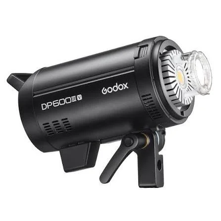 Godox DP600W studio strobe light with a reflector attached.