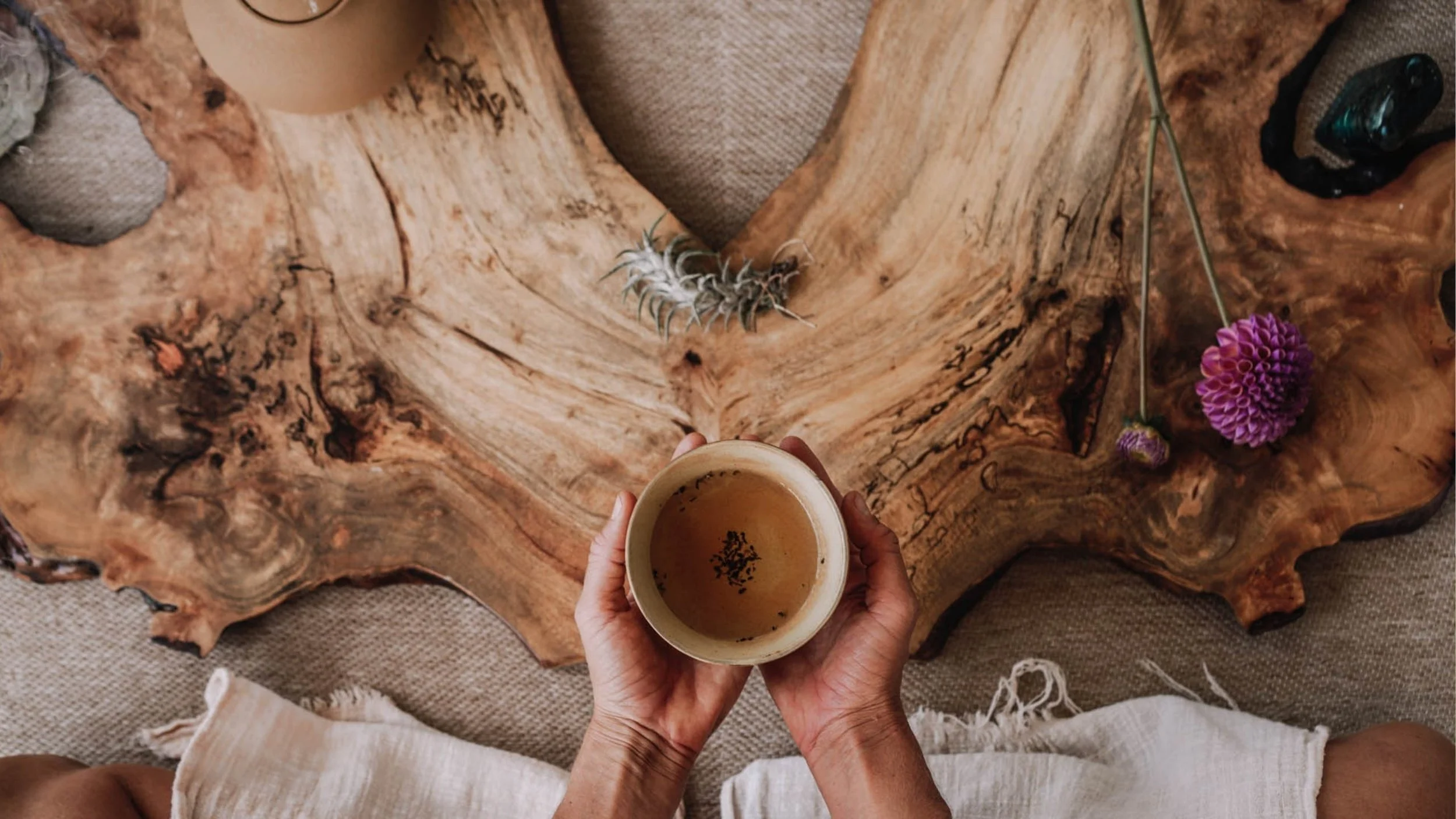 Sacred offering of cacao, coffee and tea